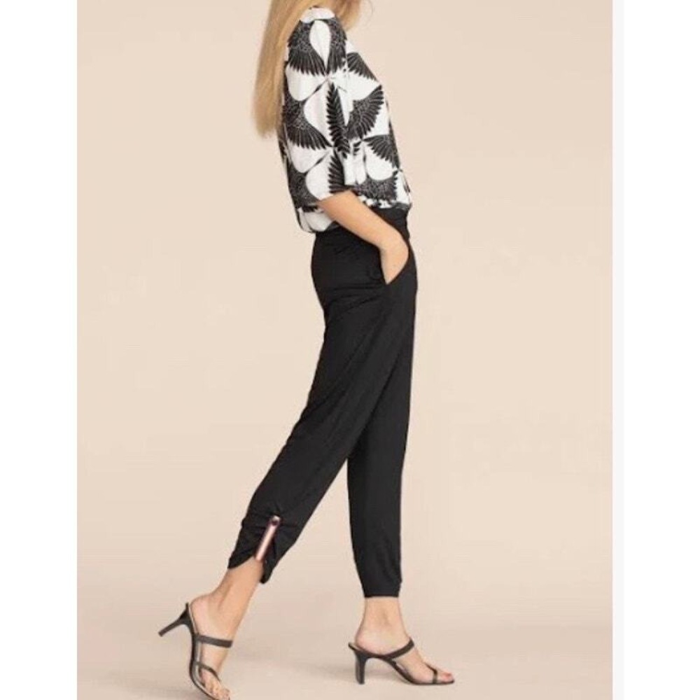 Trina Turk Greenberg Pant Women Size S Black Ruched Ankle Pull On 2106606MH1